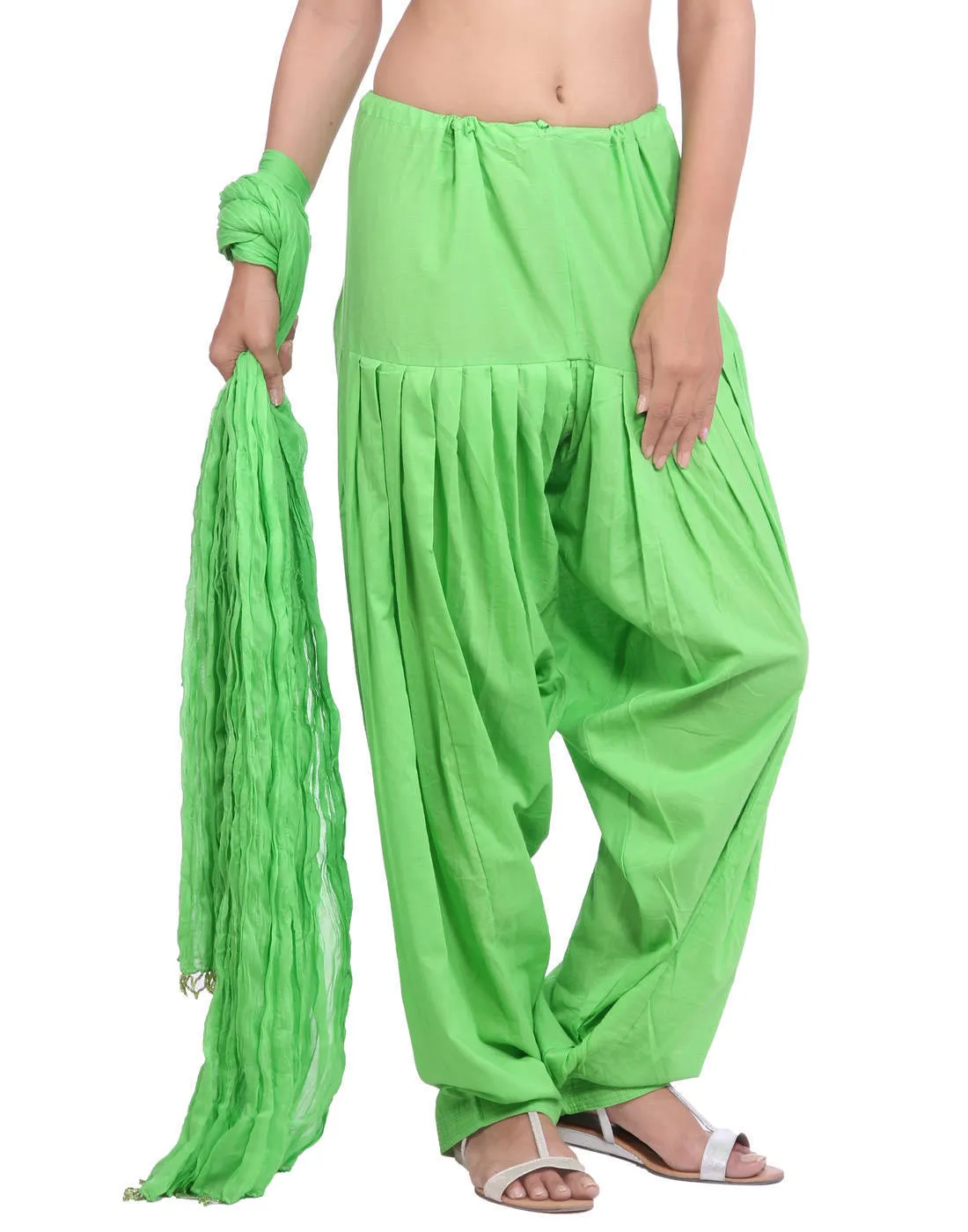 Parrot Green Cotton Patiala Salwar And Dupatta Set