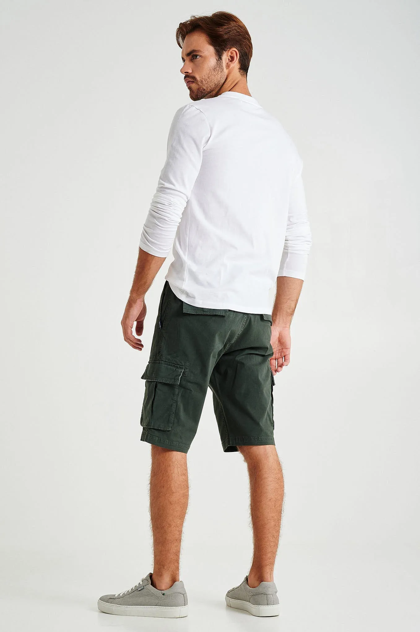 Plain pastel coloured with organic cotton cargo bermuda shorts