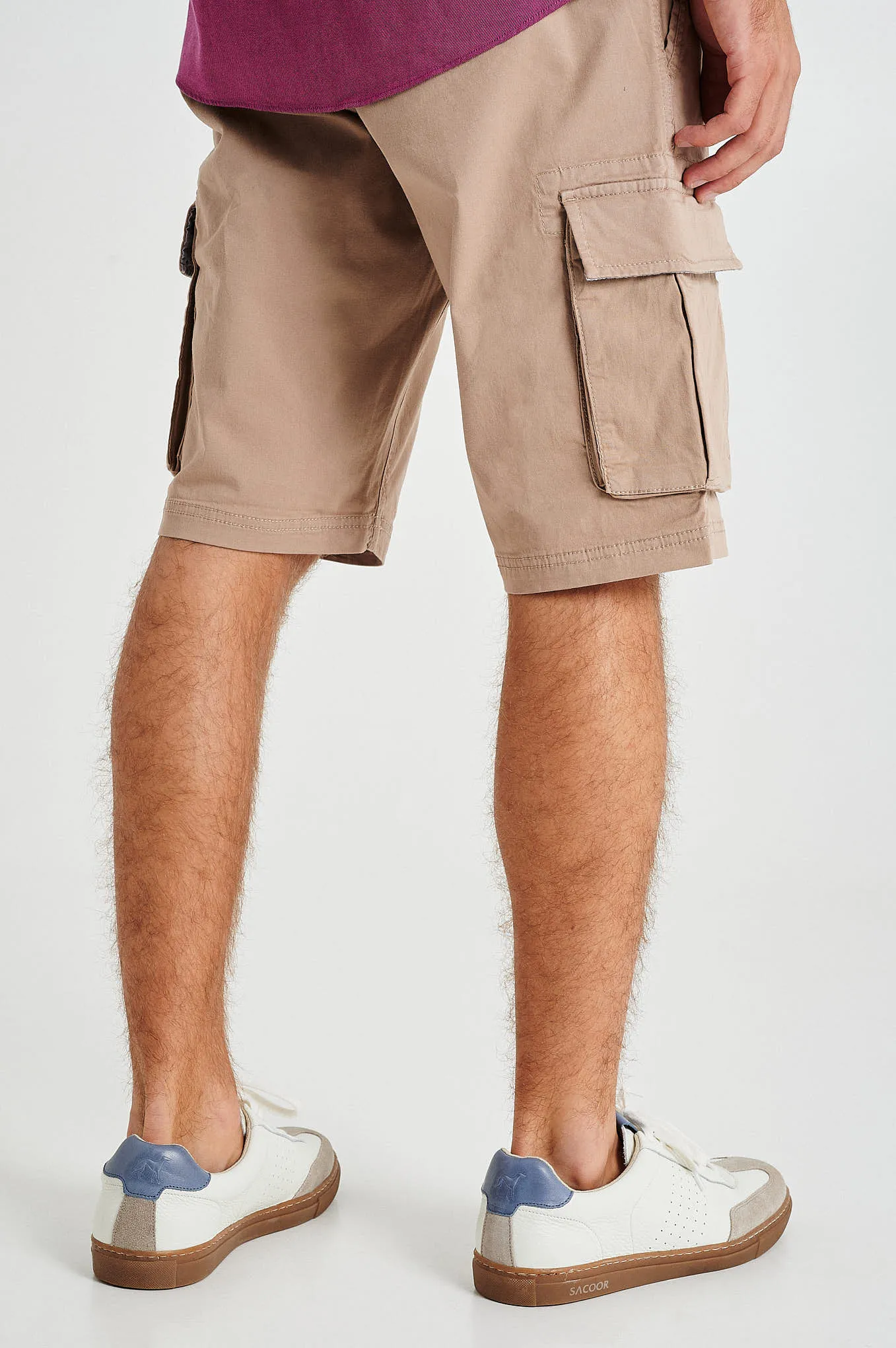 Plain pastel coloured with organic cotton cargo bermuda shorts