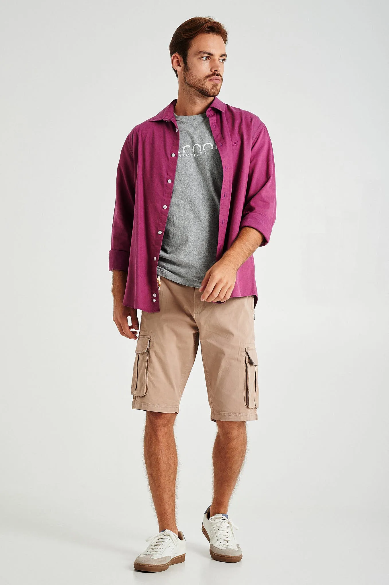 Plain pastel coloured with organic cotton cargo bermuda shorts