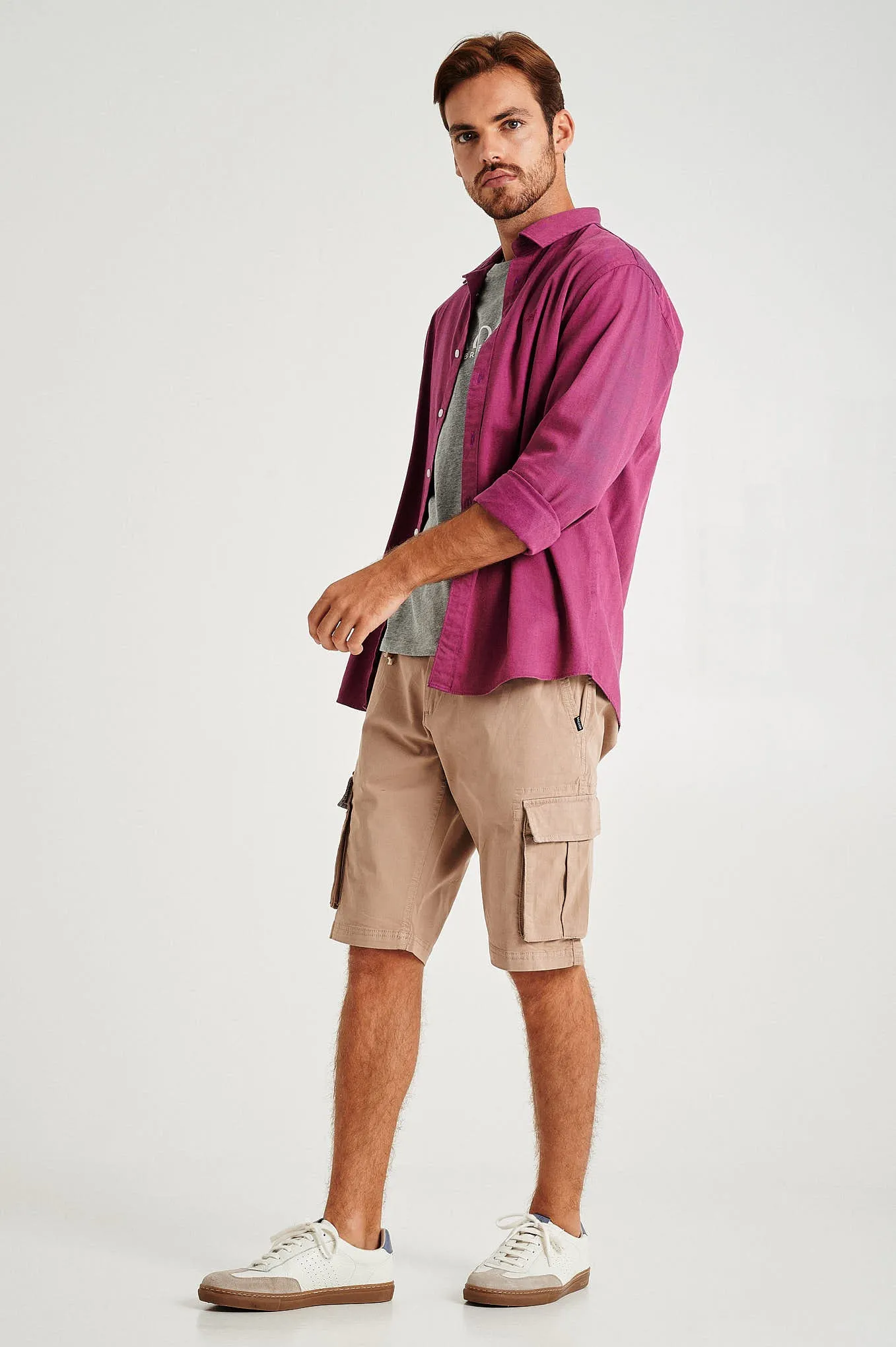 Plain pastel coloured with organic cotton cargo bermuda shorts