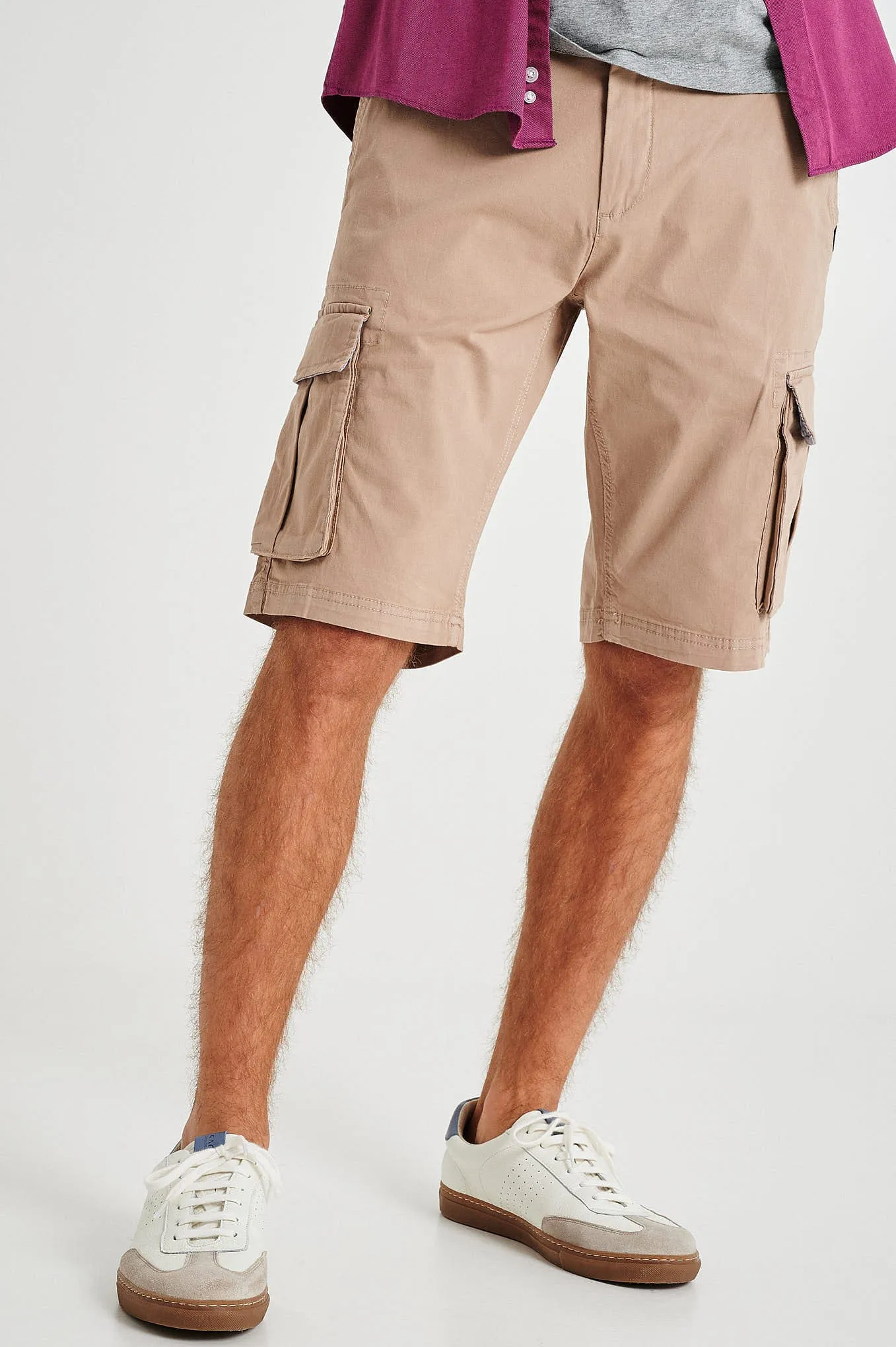 Plain pastel coloured with organic cotton cargo bermuda shorts