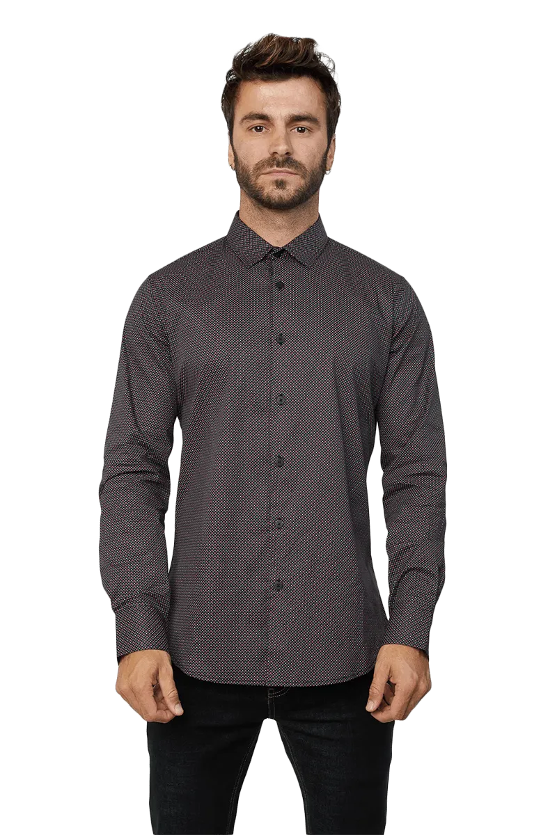 Platini Black Monogram Digital Print Press Shirt