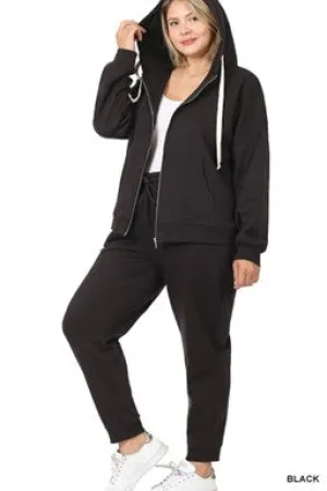 Plus - 2 PC Jogger Set w/Zip Hoodie - Black - #3291-3293