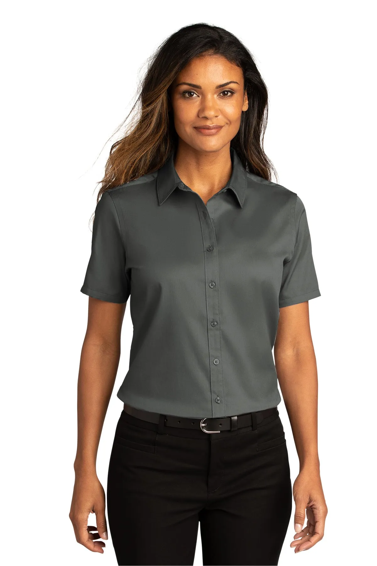 Port Authority® Women's Short Sleeve SuperPro React ™ Twill Shirt - Storm Grey