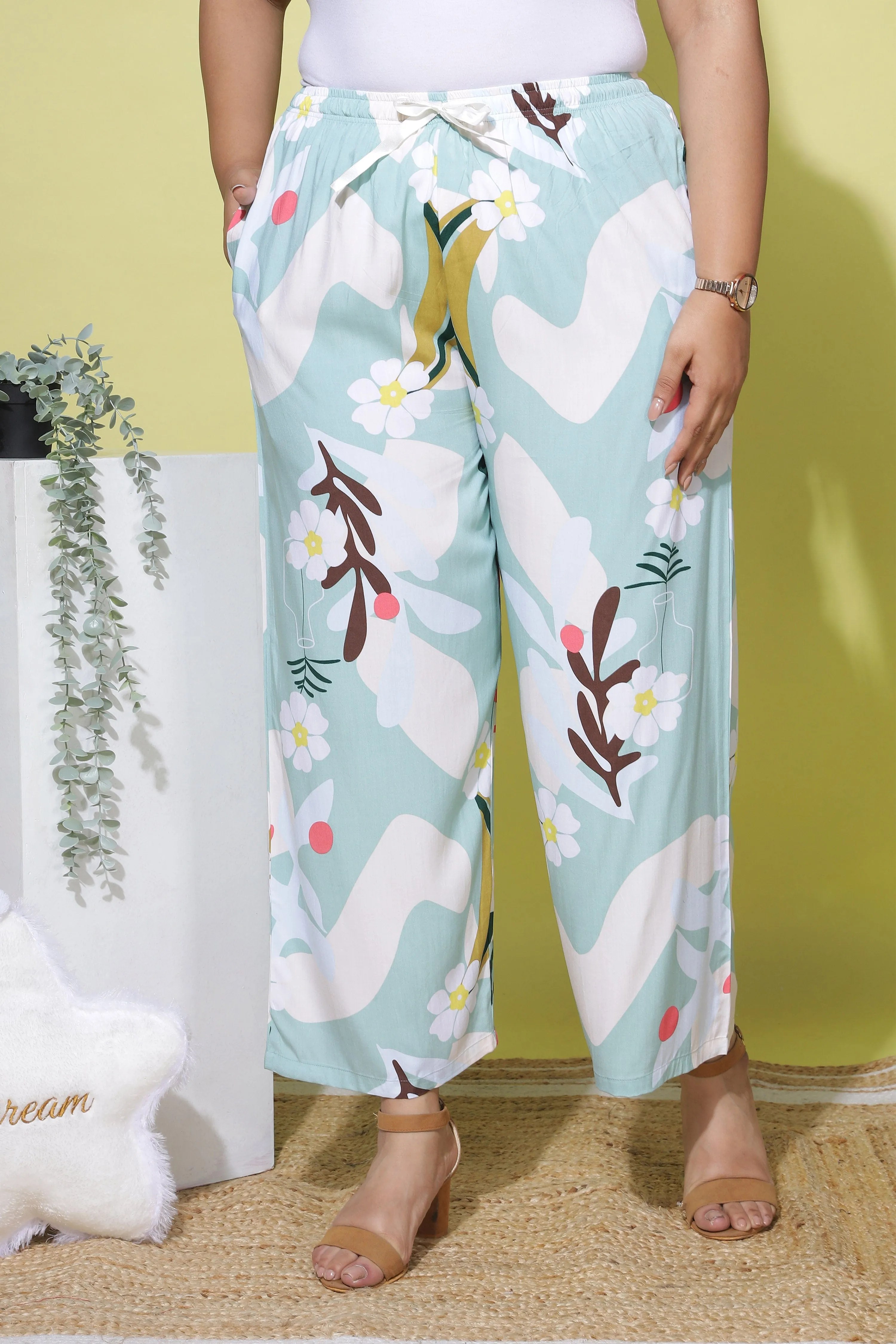 Rayon Plus Size Palazzo Pants Pastel Green