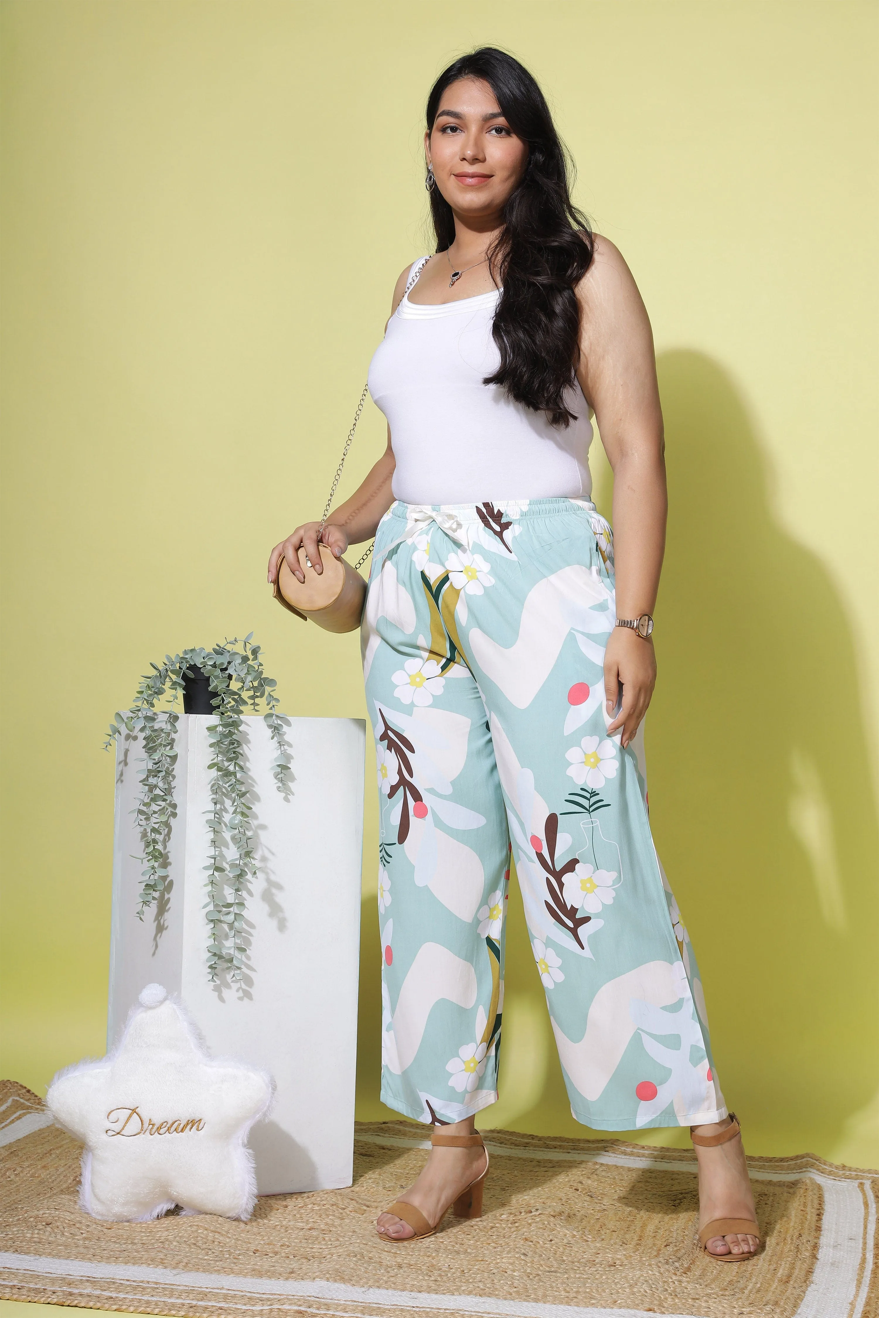 Rayon Plus Size Palazzo Pants Pastel Green