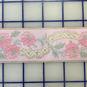 Ribbon Trim - Embroidered Floral Pink