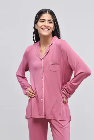 Rosy Pink Button-Down Piping Full Sleeves Top