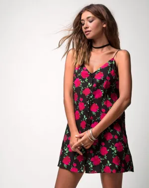 Sanna Slip Dress in Valeria Rose Black and Red