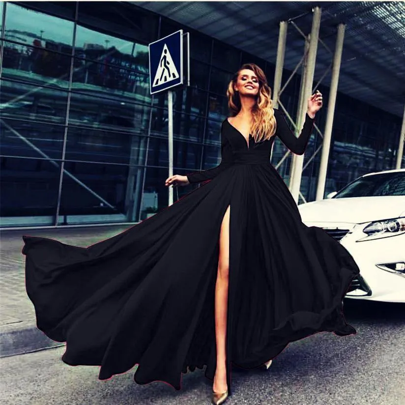 Sexy V-neck Long Sleeves Long Dresses