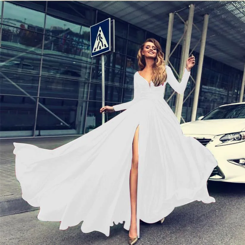 Sexy V-neck Long Sleeves Long Dresses