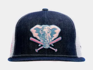 Shoe Palace Exclusive Denim Trucker Oakland A's 9Fifty Mens Snapback Hat (Blue/Pink)