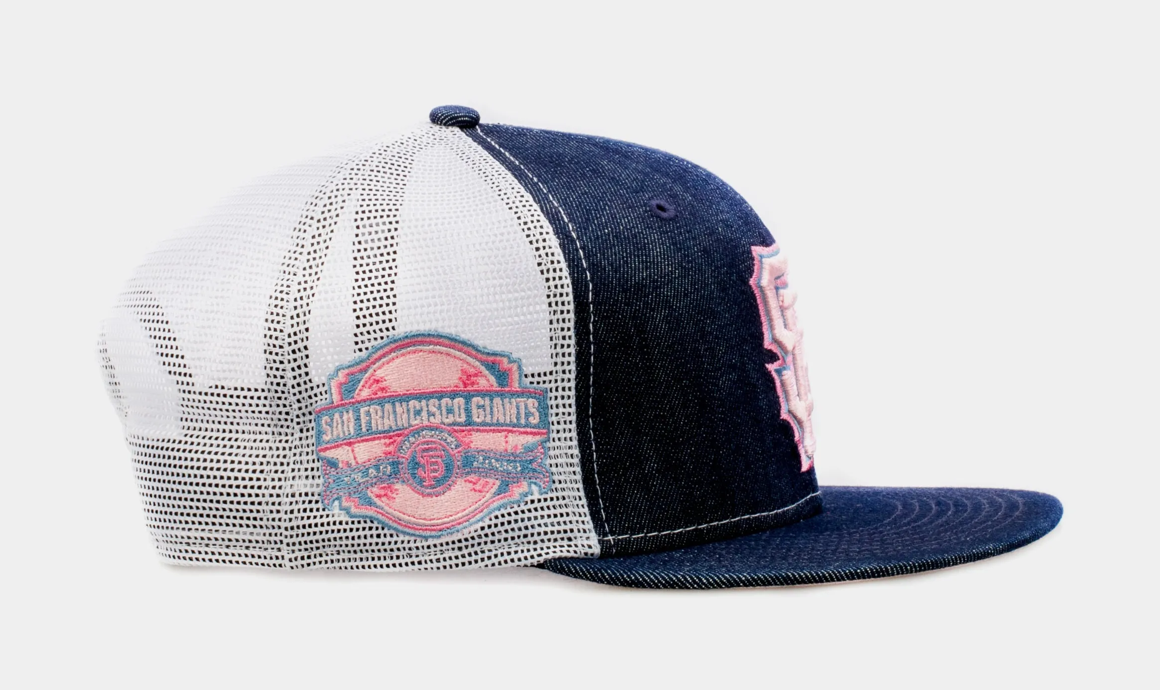 Shoe Palace Exclusive Denim Trucker San Francisco Giants 9Fifty Mens Snapback Hat (Blue/Pink)