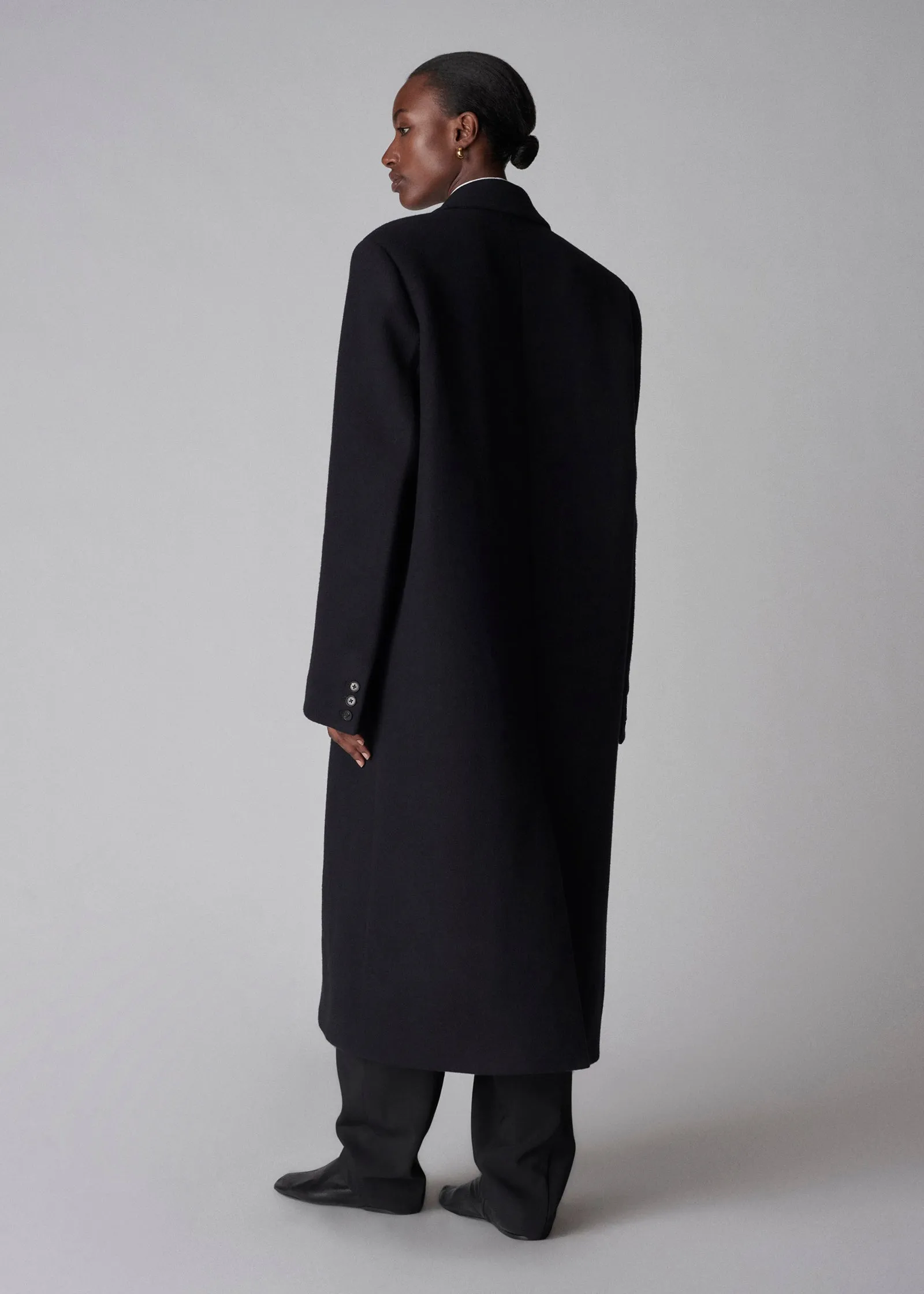 Single Button Coat in Melton Wool - Black