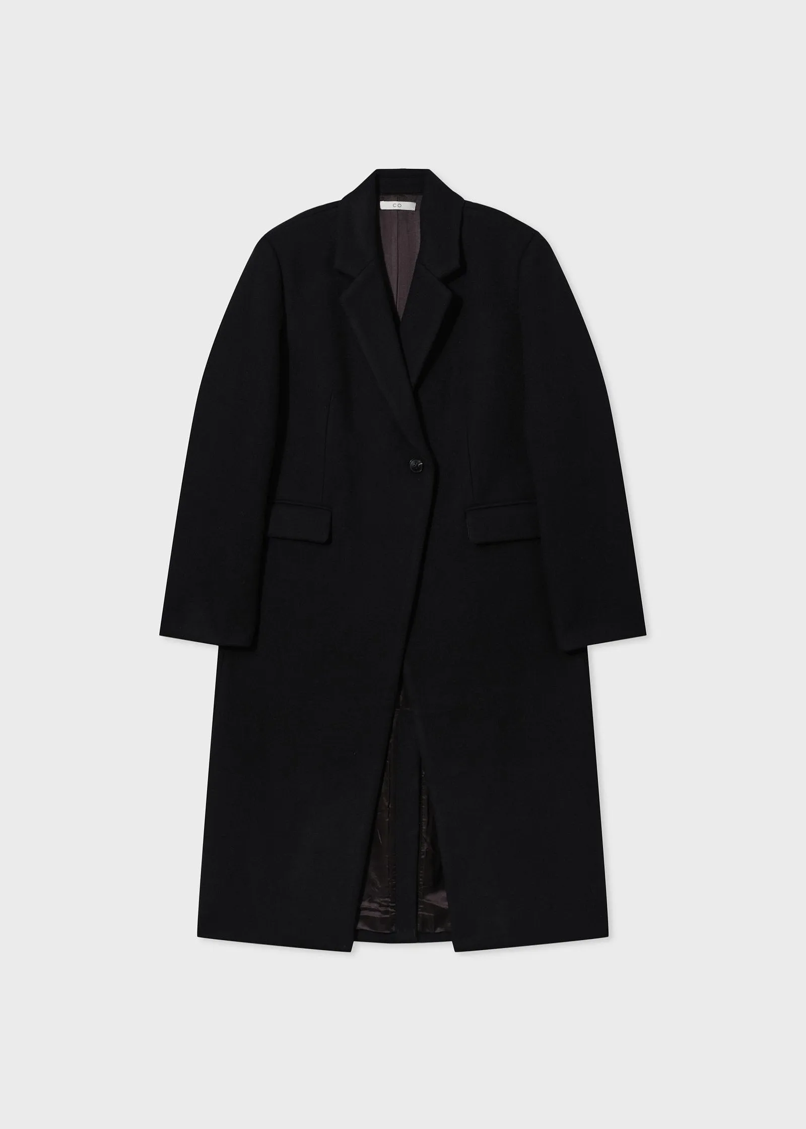 Single Button Coat in Melton Wool - Black