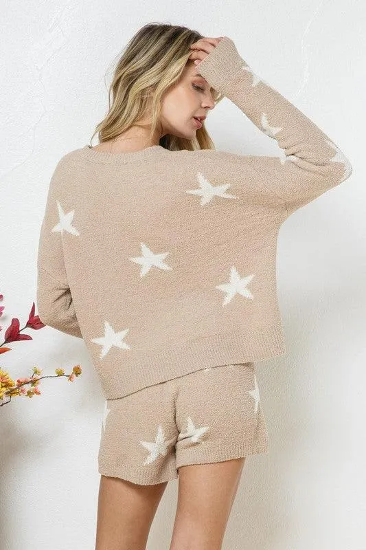 Soft Long Sleeve Star Print Top and Short Set