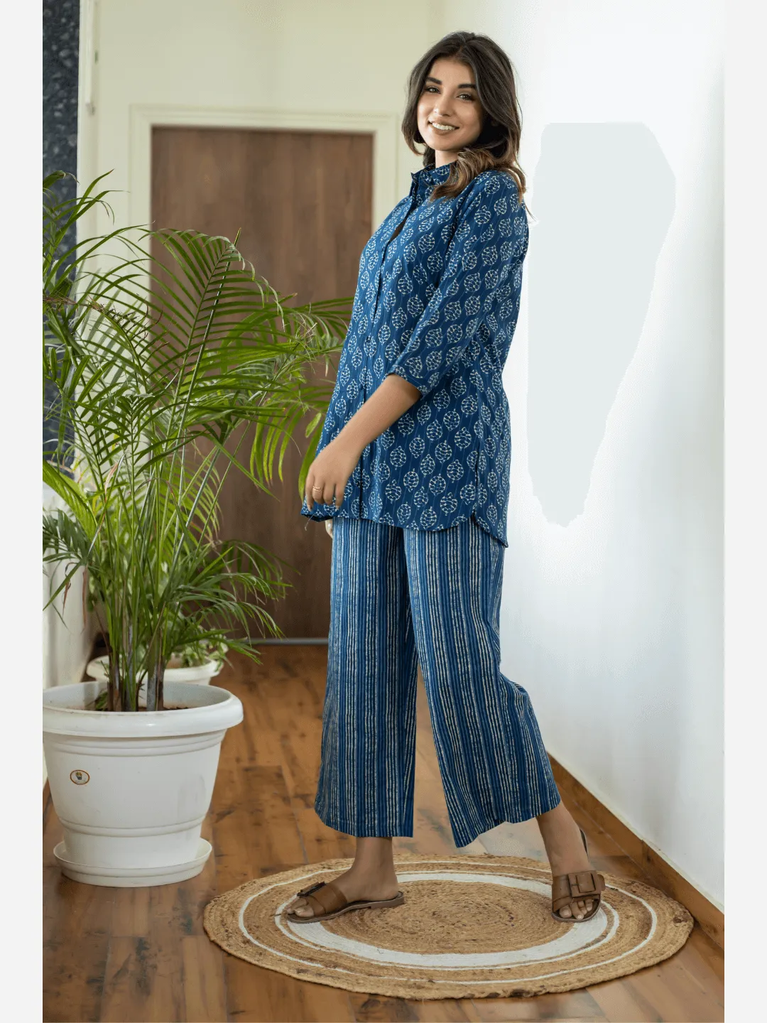 Stripe Patti Collared Cotton Loungewear