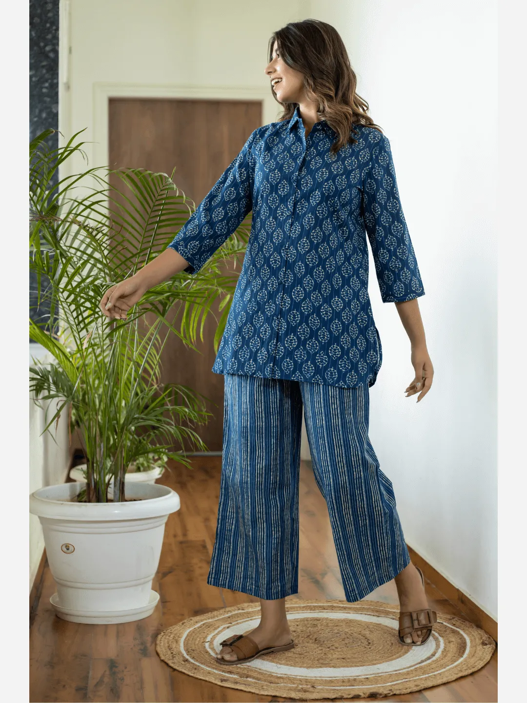 Stripe Patti Collared Cotton Loungewear