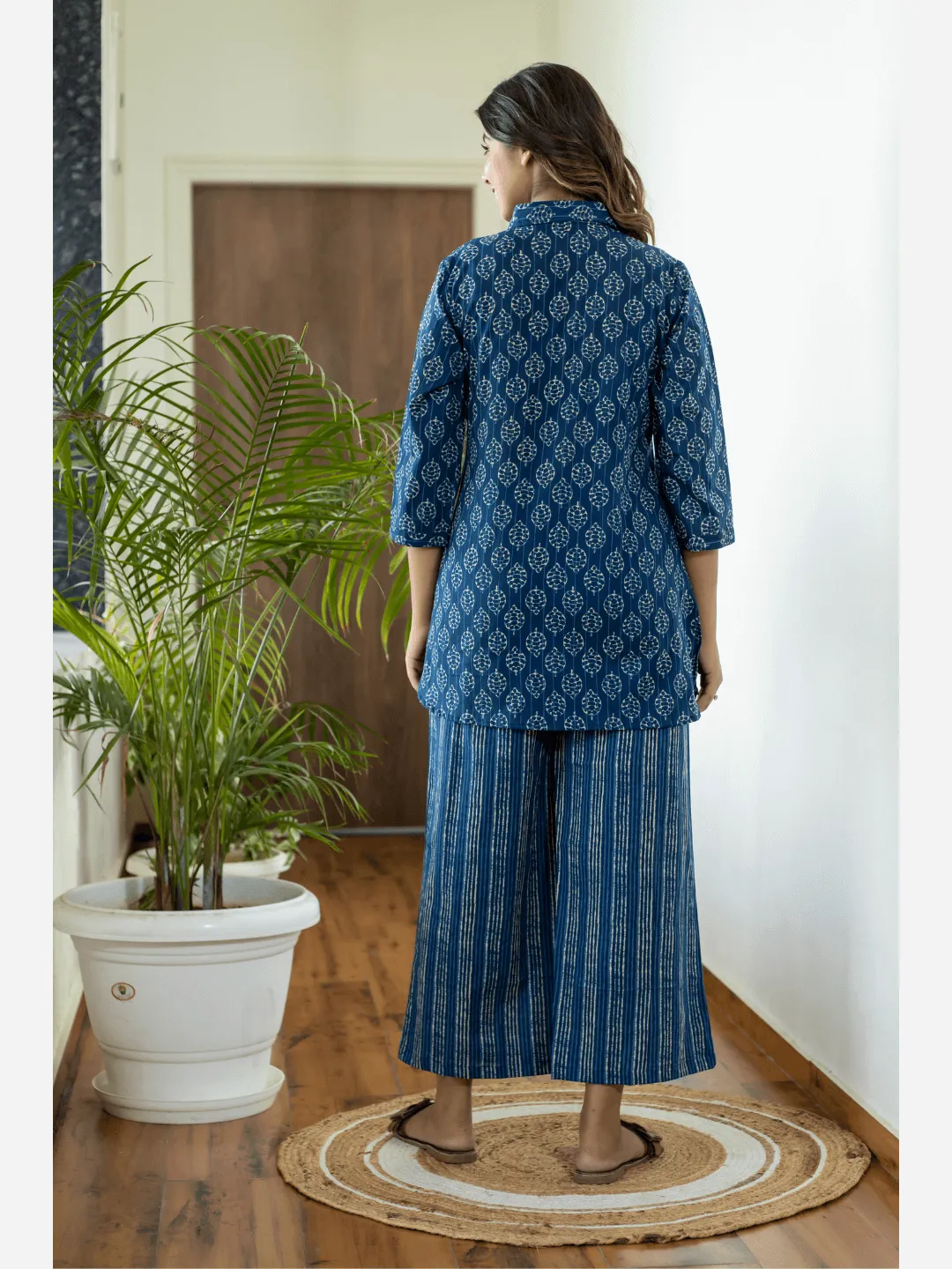 Stripe Patti Collared Cotton Loungewear