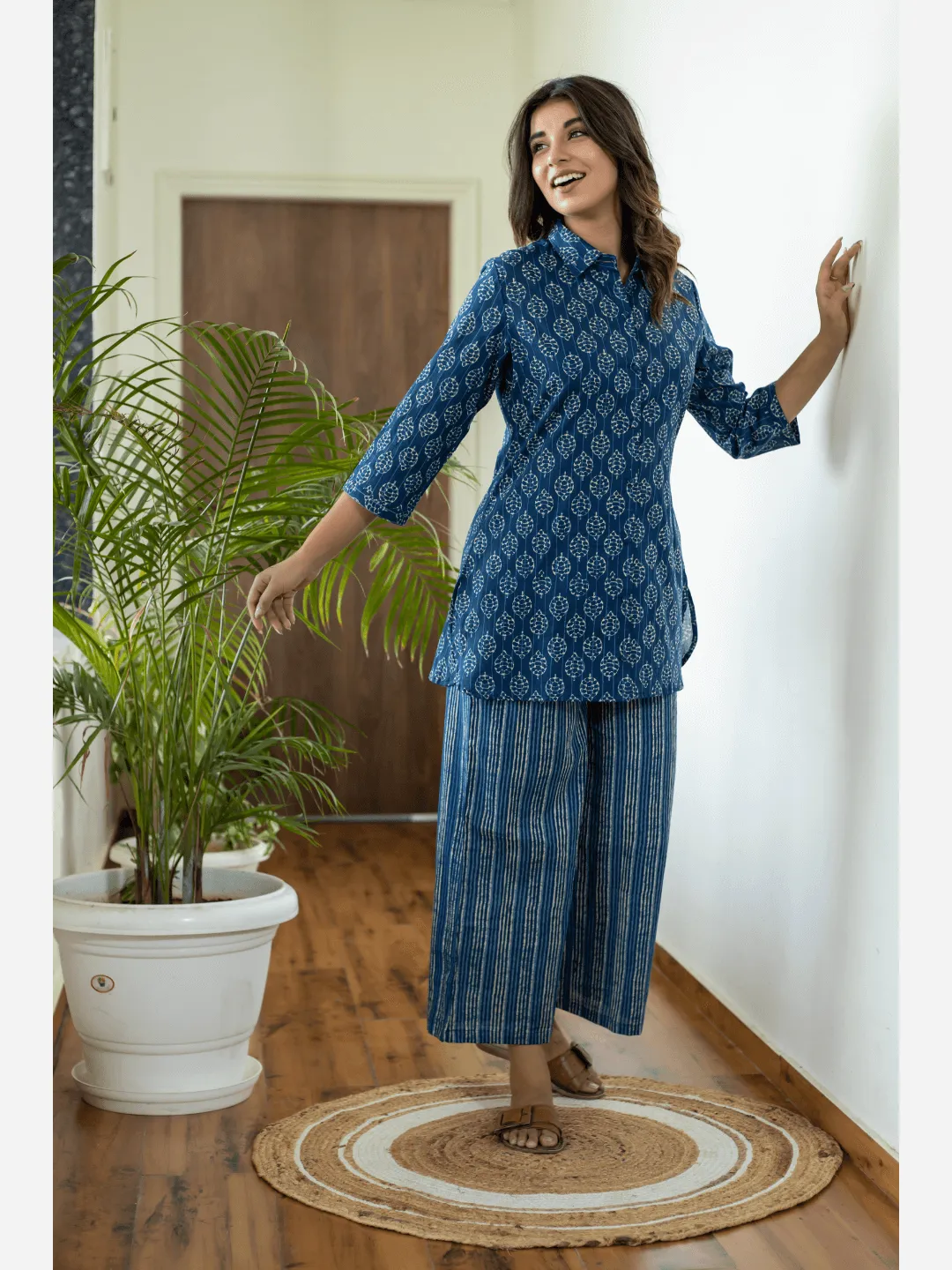 Stripe Patti Collared Cotton Loungewear