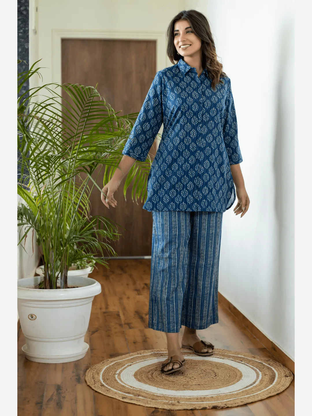 Stripe Patti Collared Cotton Loungewear