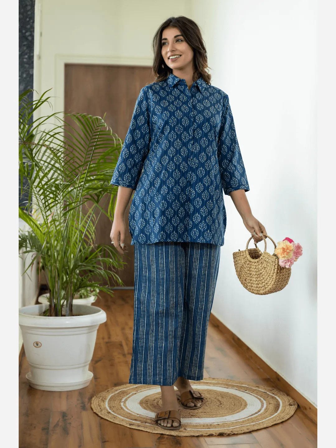 Stripe Patti Collared Cotton Loungewear