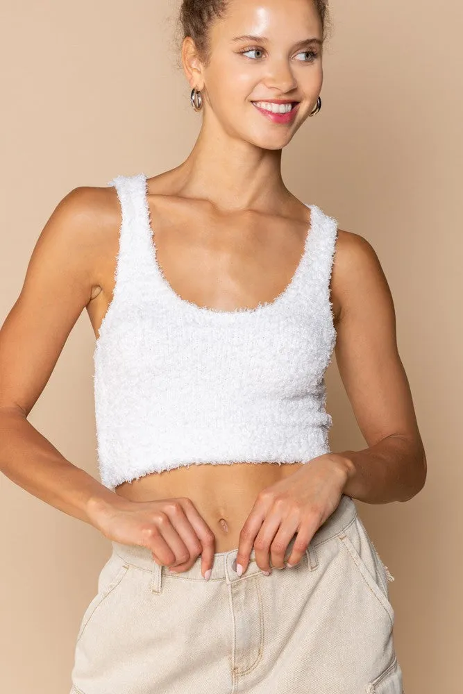 Sweater Fleece Razor Back Cropped Tank Snow White