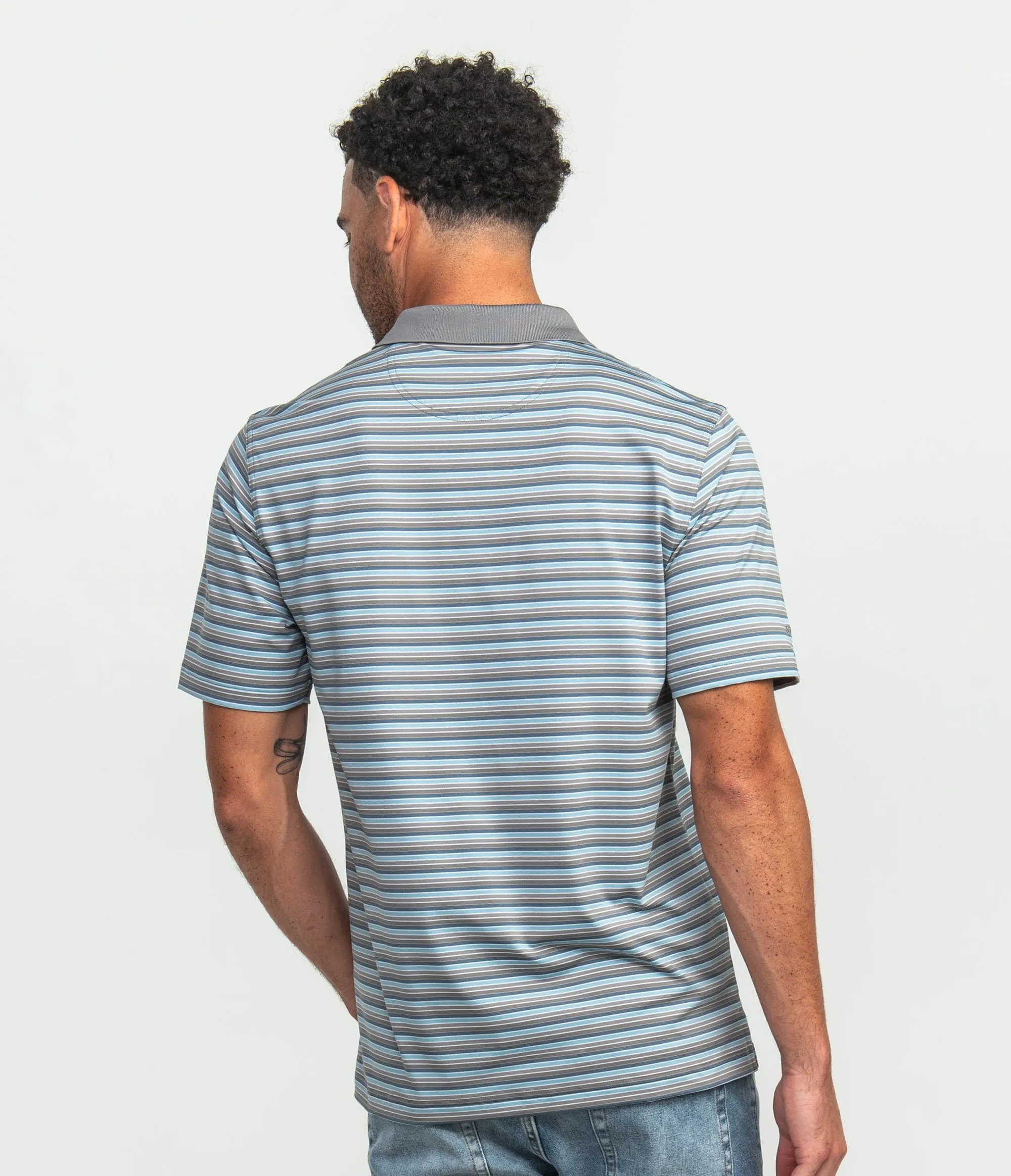 Tucker Stripe Polo - Steel Blue