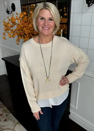 Warm Ivory Mixed Media Sweater