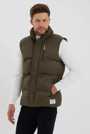 Weyeze Men's Khaki Stand Collar Puffer Vest