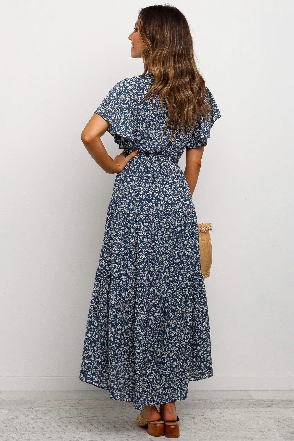 Women Short Sleeves V Neck Midi Dresses