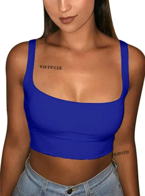 WOMEN SOLID STRAPPY TANK VEST CROP TOP