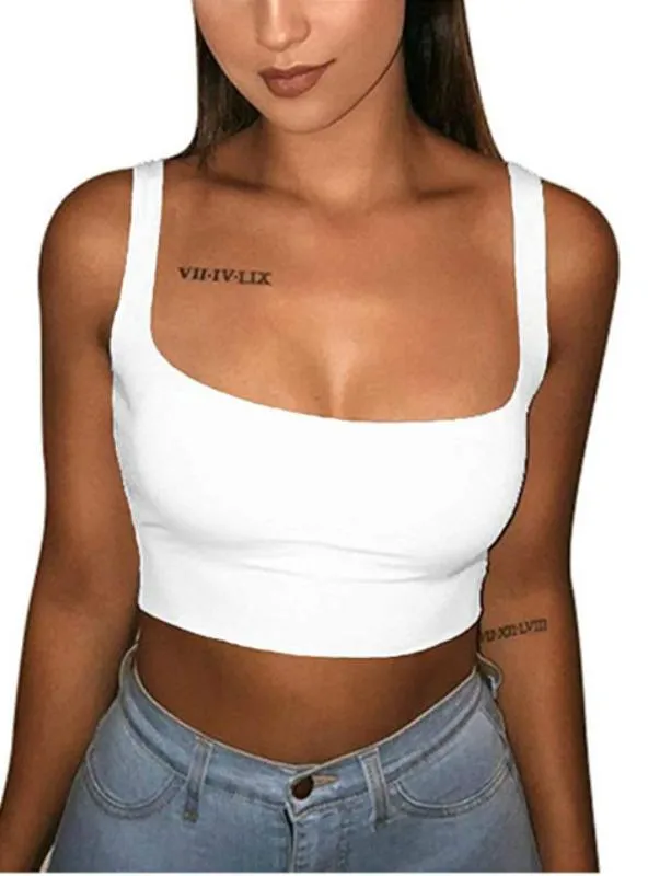 WOMEN SOLID STRAPPY TANK VEST CROP TOP