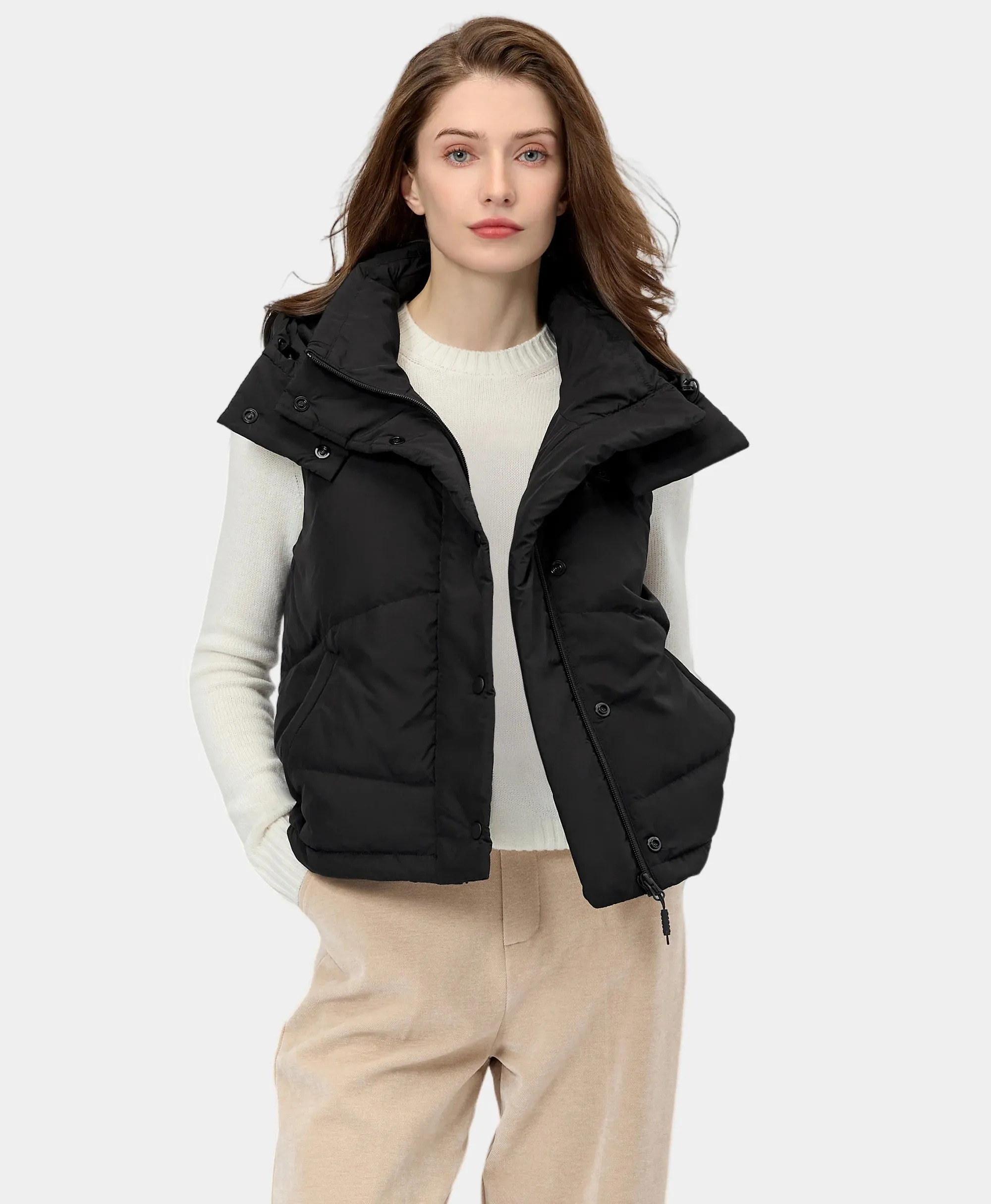 Women's Heated Cropped Puffer Down Vest - Black / Red