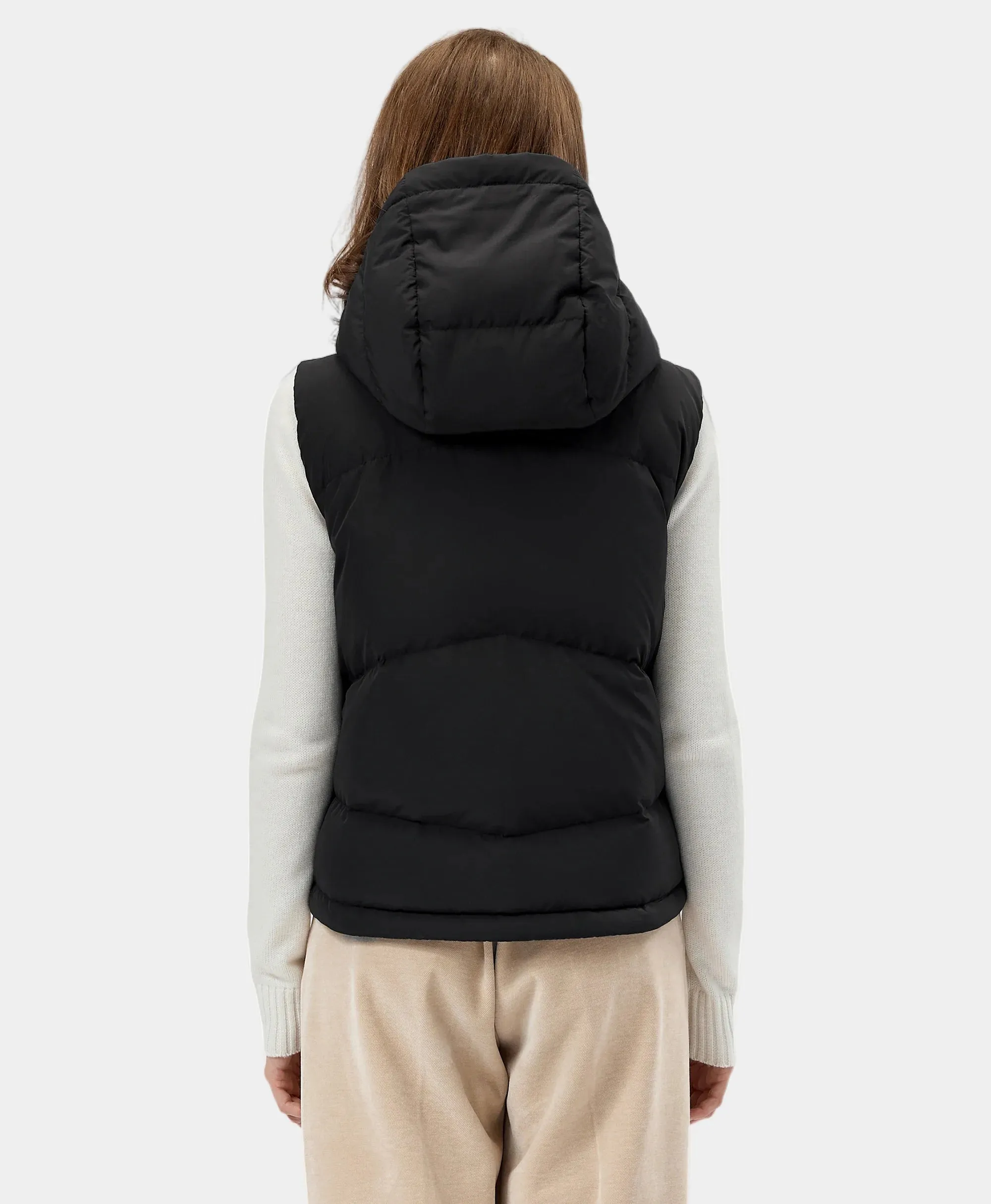 Women's Heated Cropped Puffer Down Vest - Black / Red