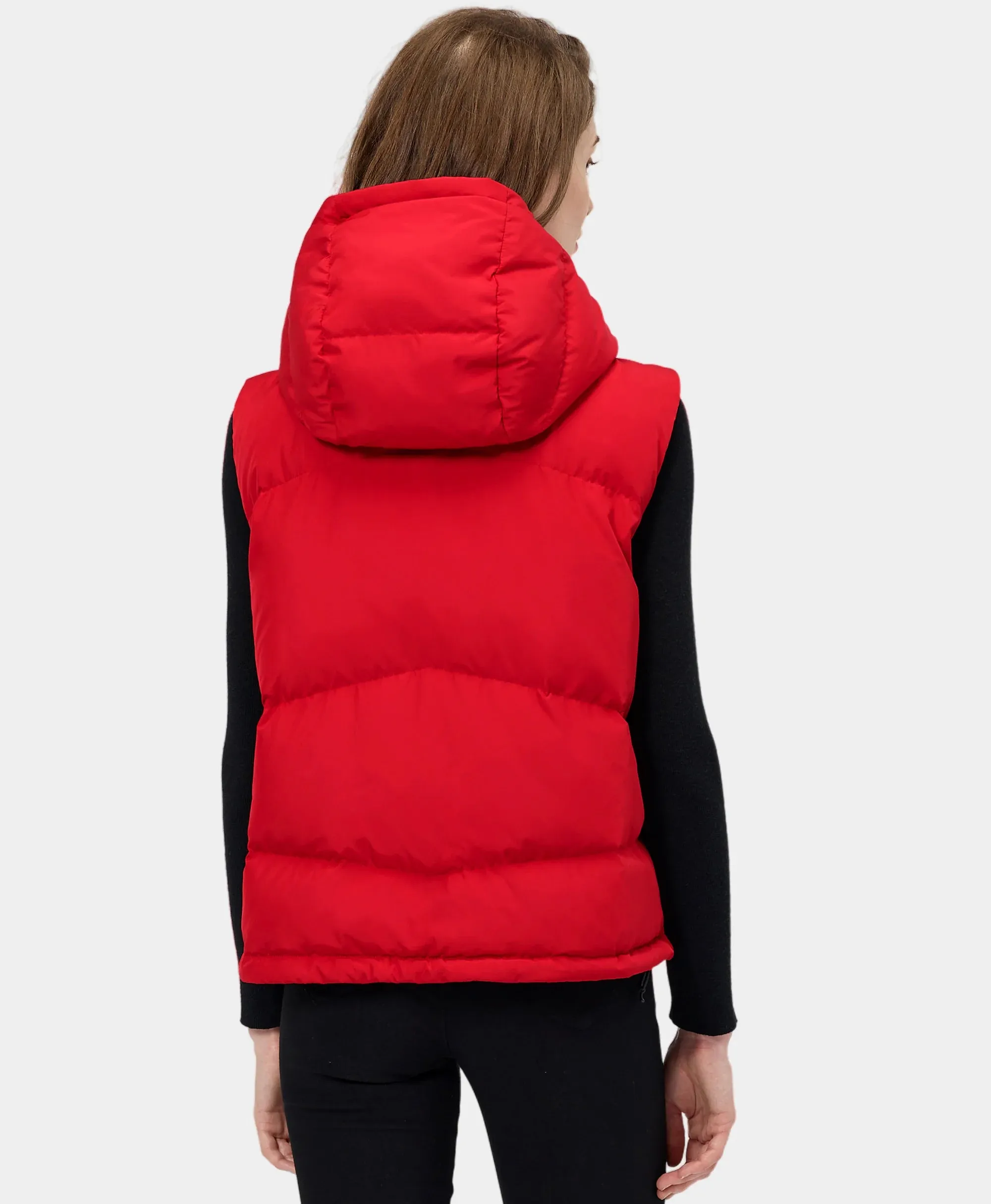 Women's Heated Cropped Puffer Down Vest - Black / Red