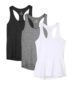 Women's Racerback Workout Tank Tops - Pack of 3 (M, Black/Gray/White)