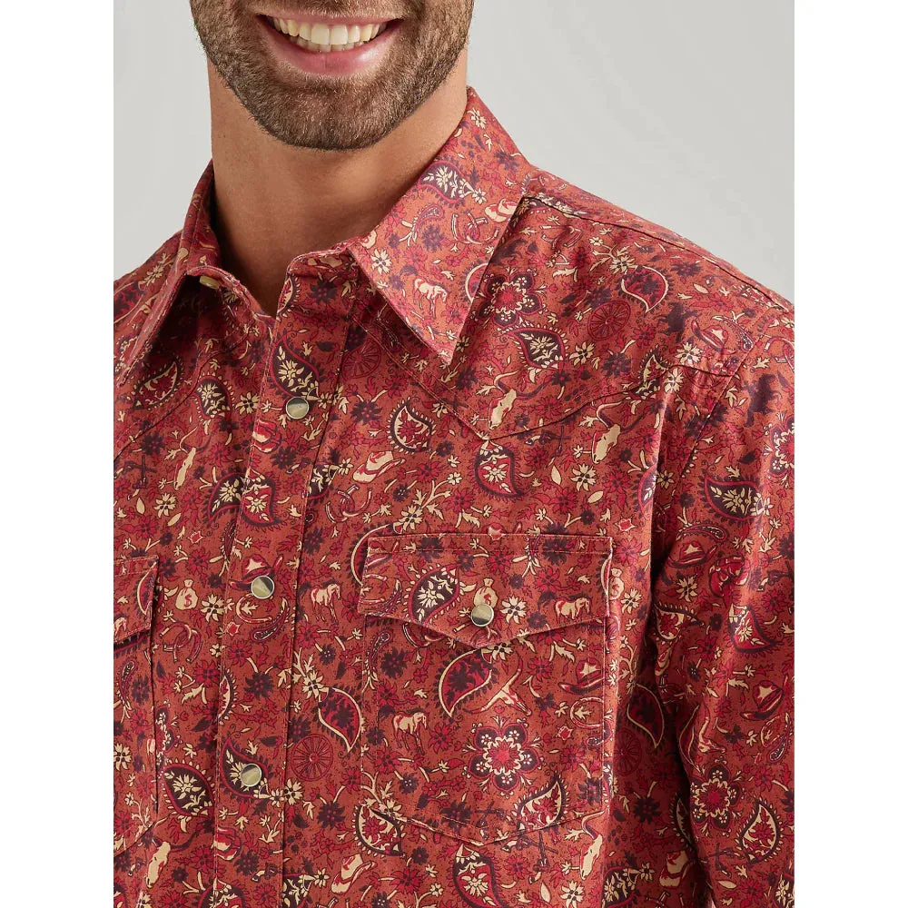 Wrangler Mens Coconut Cowboy Print  Button-Down - Red 112338179