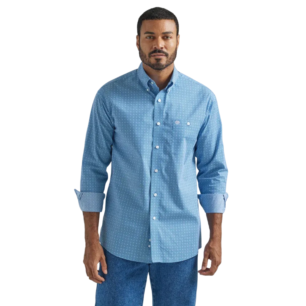 Wrangler Men's Long Sleeve Blue Print Western Shirt - Big