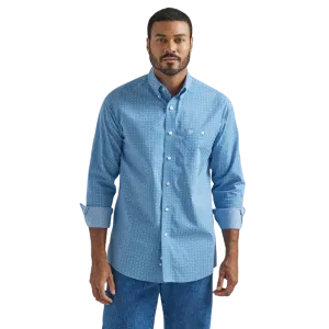 Wrangler Men's Long Sleeve Blue Print Western Shirt - Big