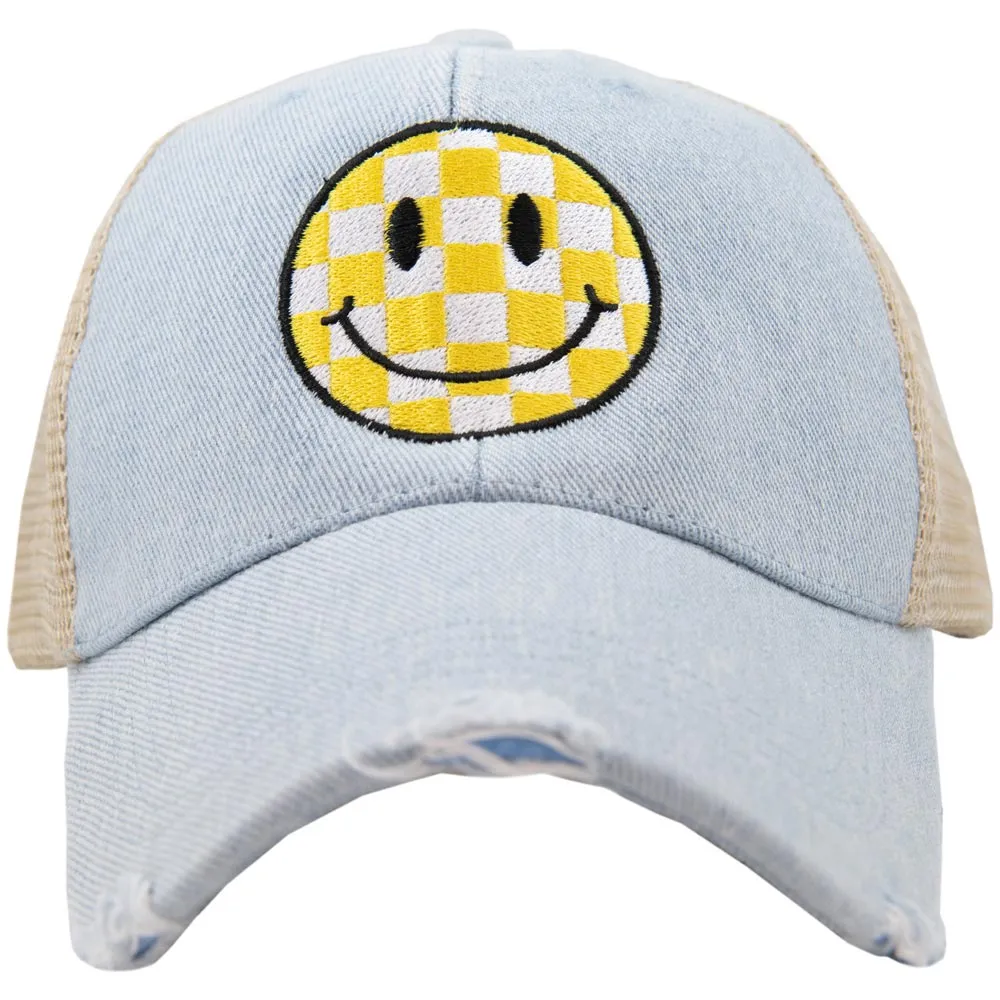 Yellow Checkered Happy Face Wholesale Trucker Hat