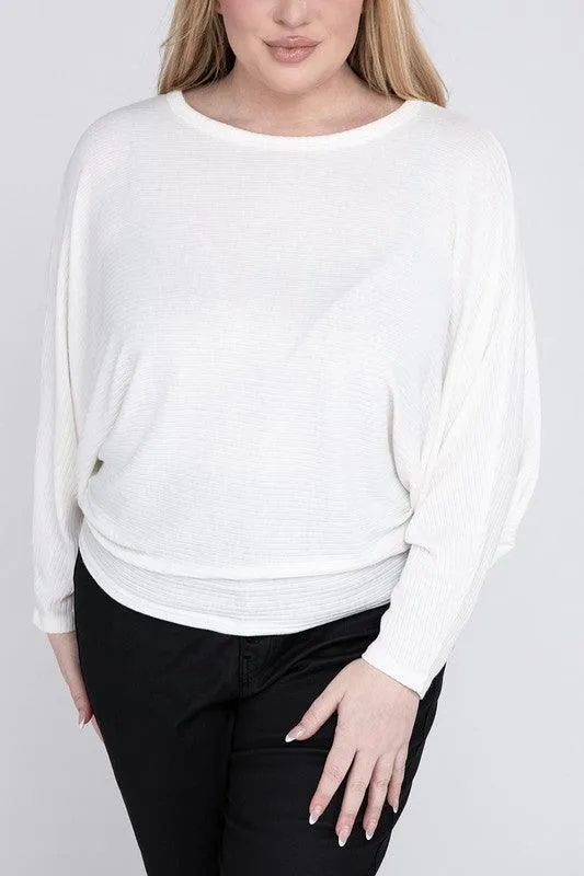 Zenana Plus Batwing Sleeve Knit Top-Casual Comfort