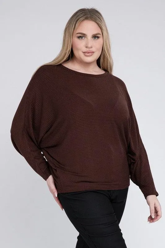 Zenana Plus Batwing Sleeve Knit Top-Casual Comfort