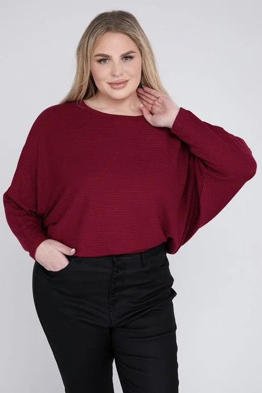 Zenana Plus Batwing Sleeve Knit Top-Casual Comfort