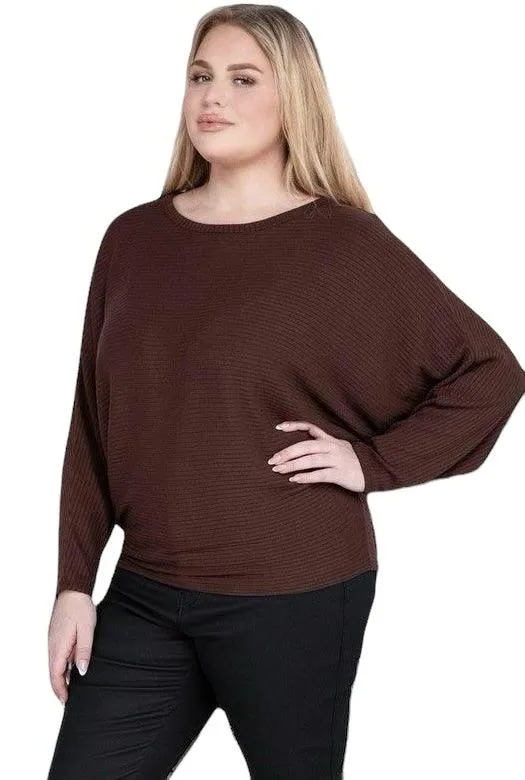 Zenana Plus Batwing Sleeve Knit Top-Casual Comfort