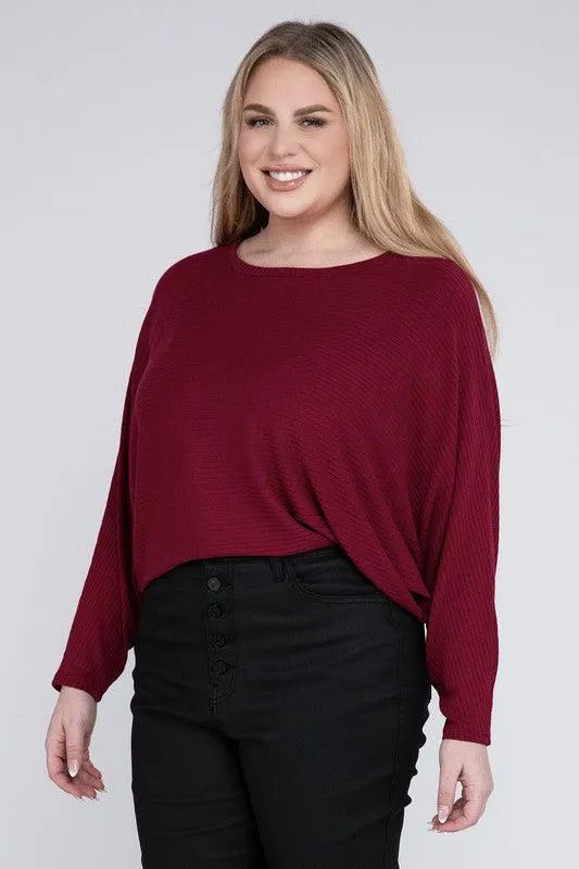 Zenana Plus Batwing Sleeve Knit Top-Casual Comfort