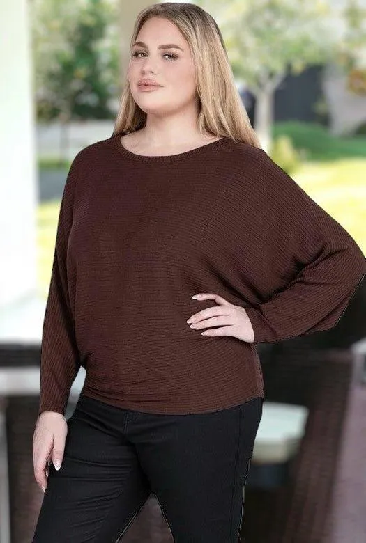 Zenana Plus Batwing Sleeve Knit Top-Casual Comfort