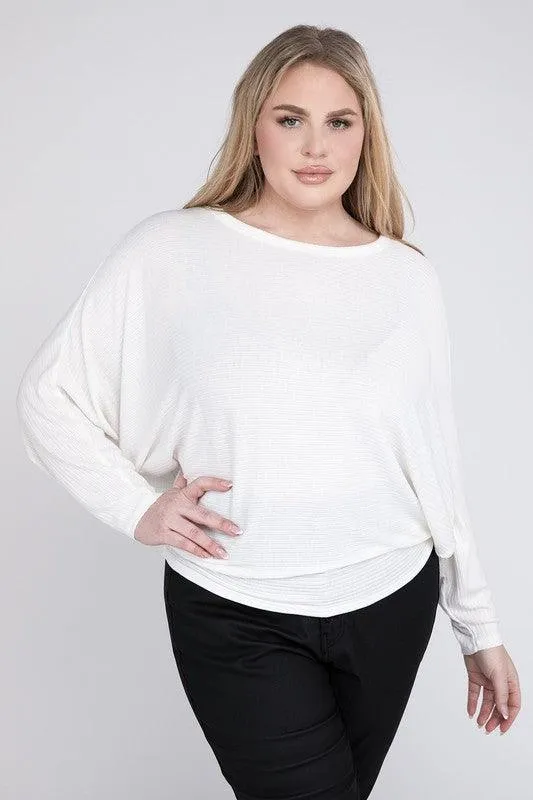 Zenana Plus Batwing Sleeve Knit Top-Casual Comfort