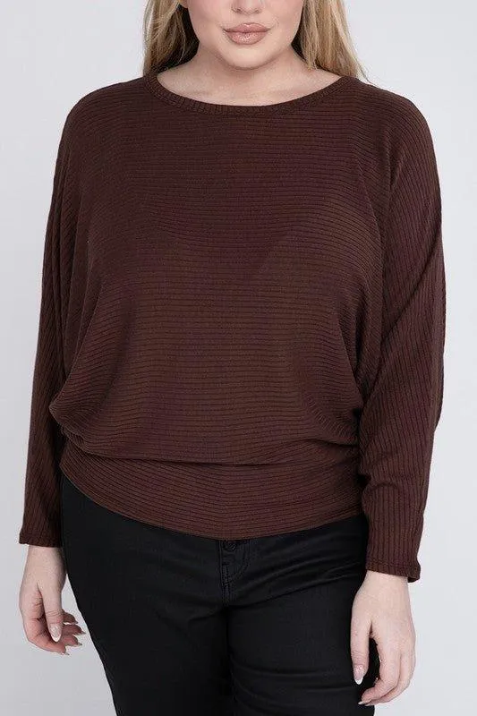 Zenana Plus Batwing Sleeve Knit Top-Casual Comfort